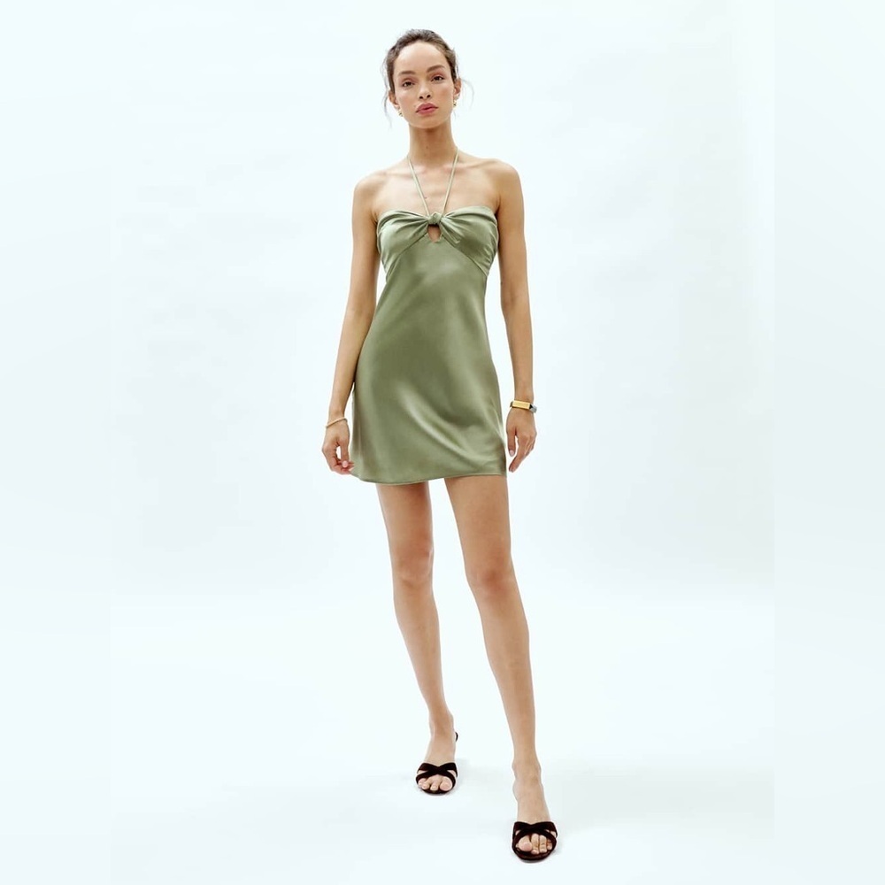 Reformation Sorrentine Silk Mini Dress Artichoke Green NWT Size 8 - Picture 4 of 10